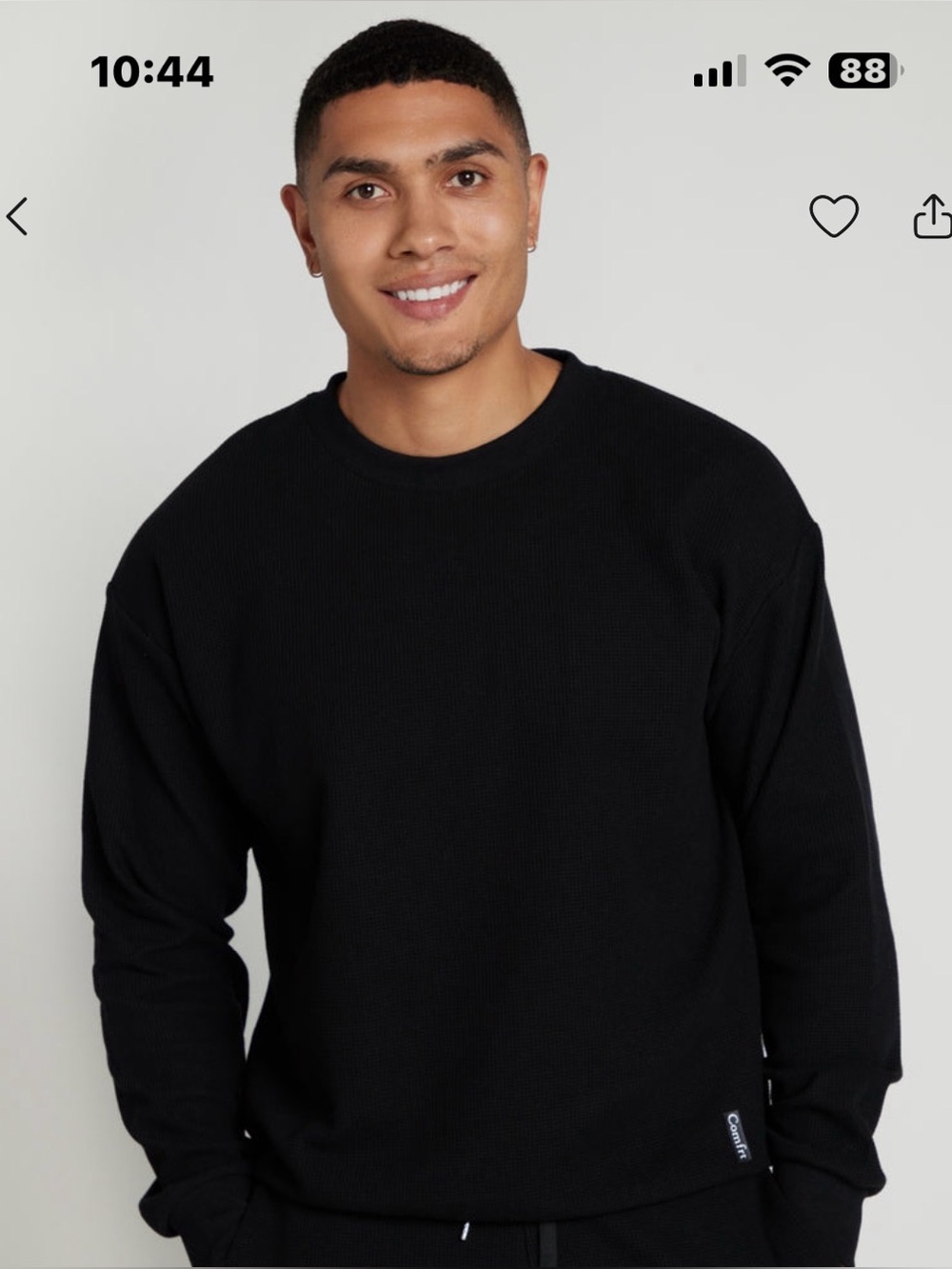 Comfrt Waffle Knit Long Sleeve Top in Onyx Black